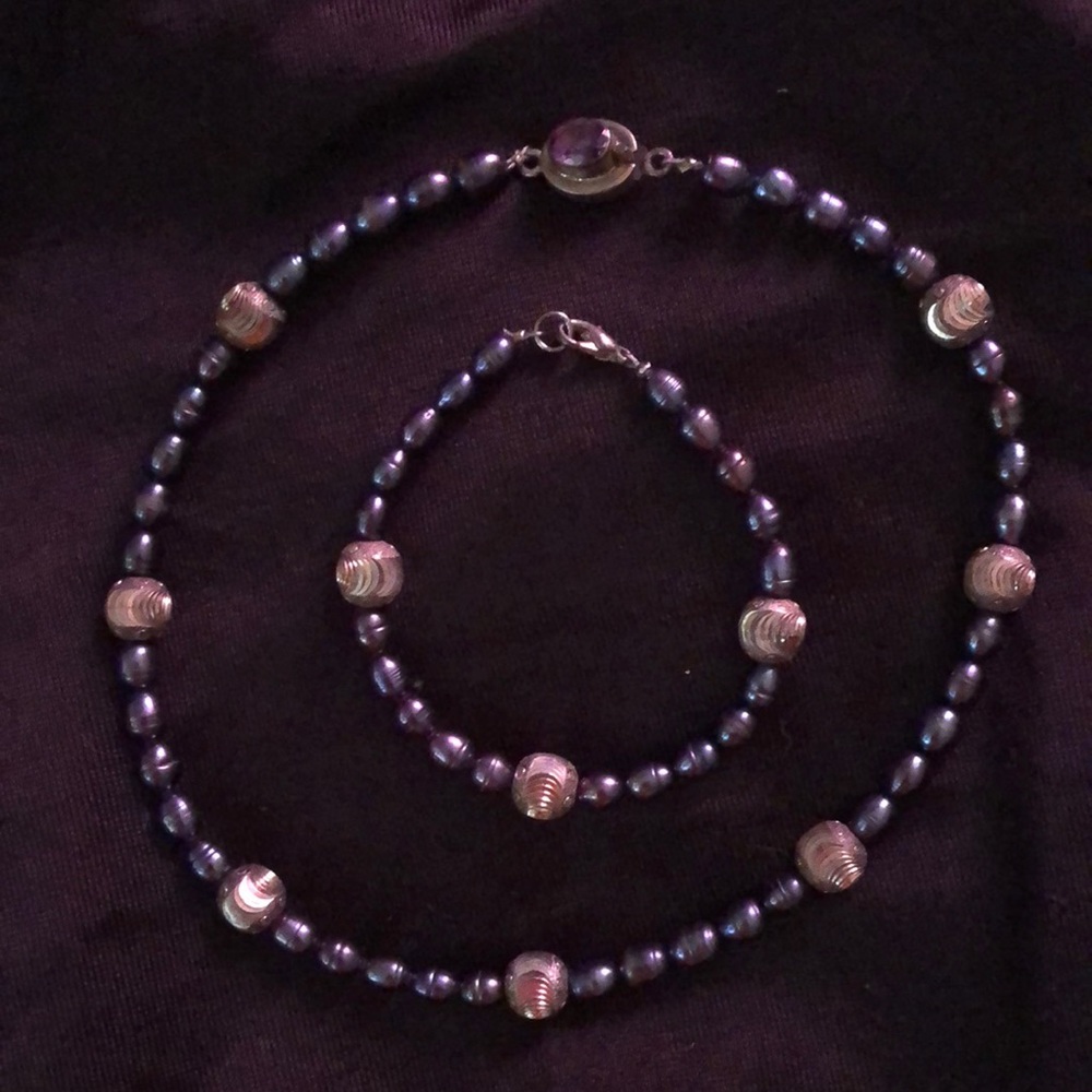 Freshwater Black Pearl and Silver Set